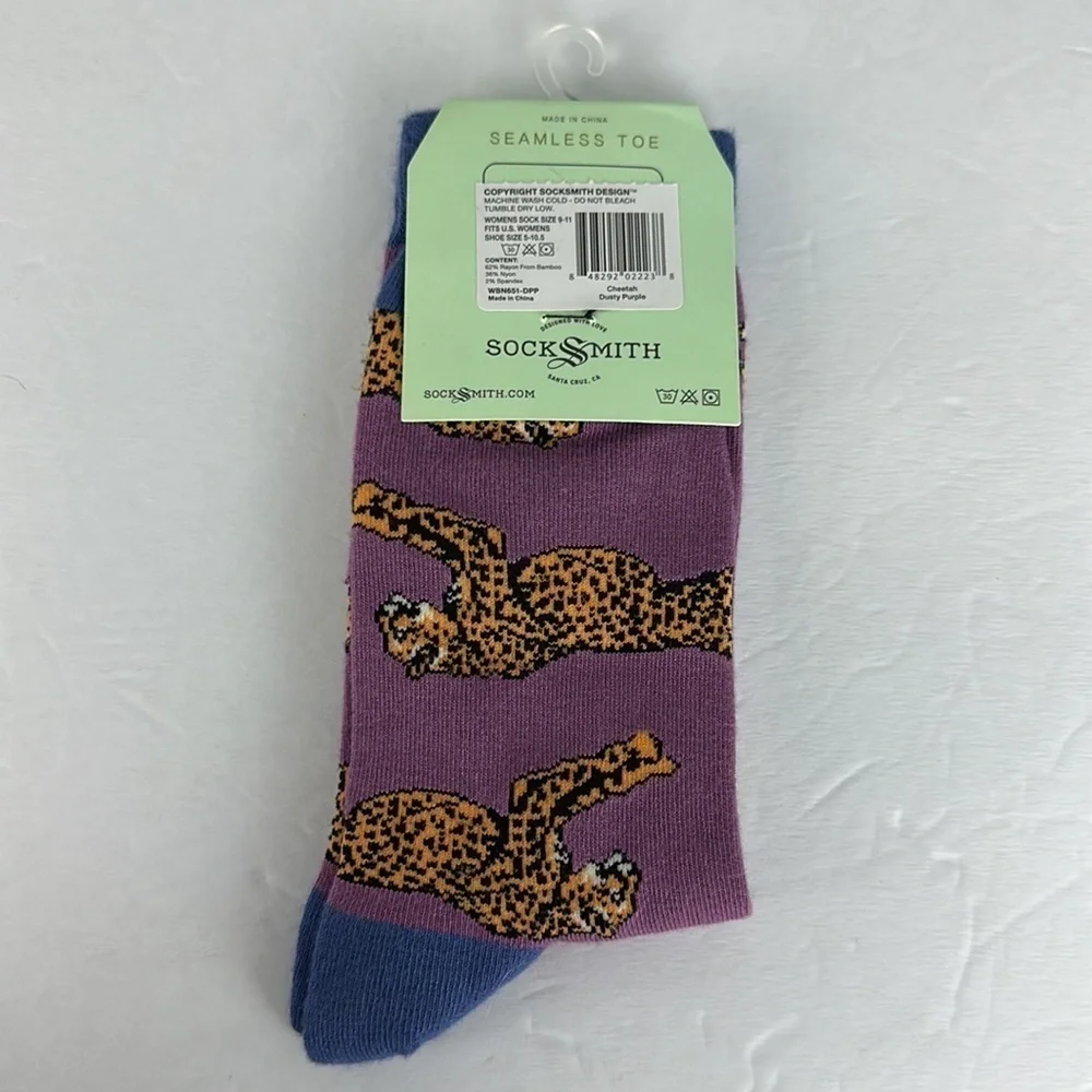 NWT Socksmith Cheetah, Purple - Women's Bamboo Socks